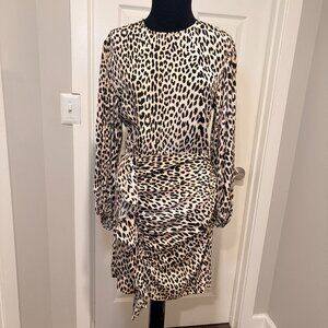 Maje Ricata Ruffled Leopard Print Crepe Mini Dress, Sz. 36 NWT